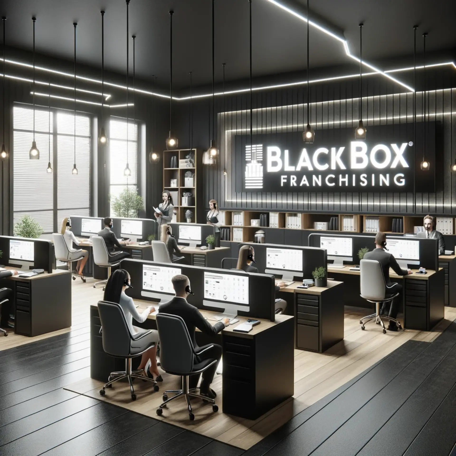 Black Box Franchising image of people sitting in an open office space